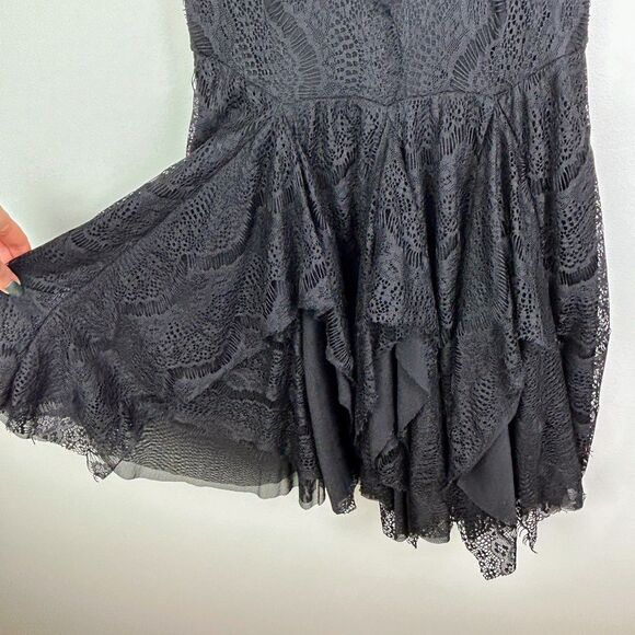 Free People Sheer Lace Mini Dress Black Tiered Flowy Ruffles Whimsigoth sz S - Picture 4 of 15
